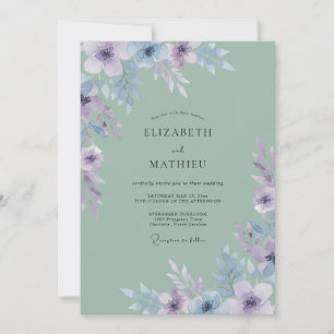 Invitation Mariage aquarelle poétique vert sauge