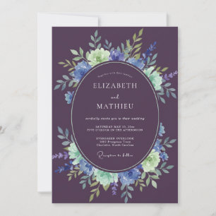 Invitation Mariage aquarelle prune et menthe