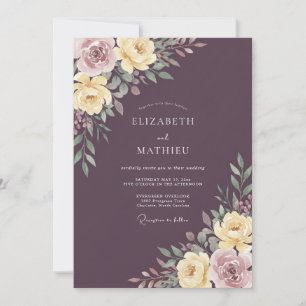 Invitation Mariage aquarelle prune mauve