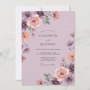 Invitation Mariage aquarelle romantique aux prunes