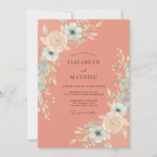 Invitation Mariage aquarelle romantique corail