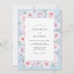 Invitation Mariage aquarelle rose bleuet