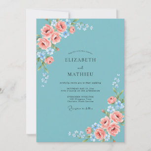 Invitation Mariage aquarelle rose ciel