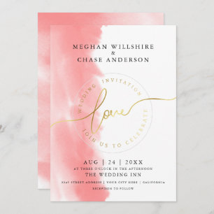 Invitation MARIAGE   Aquarelle Rose corail