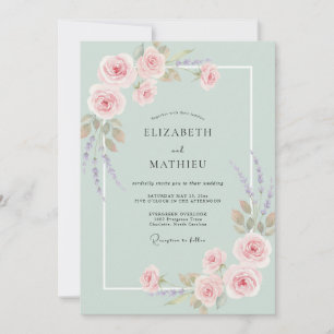 Invitation Mariage aquarelle rose écume de mer
