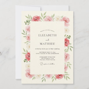 Invitation Mariage aquarelle rose poudré