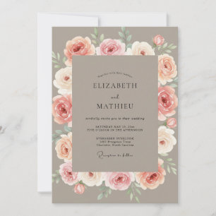 Invitation Mariage aquarelle rose poudrée taupe