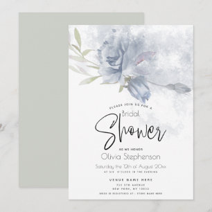 Invitation Mariage   Aquarelle Rustique Dusty Blue Roses