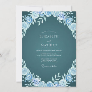 Invitation Mariage aquarelle sarcelle ardoise