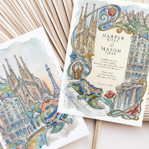 Invitation Mariage aquarelle sur les monuments Gaudí de Barce