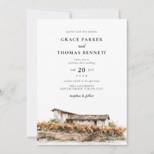 Invitation Mariage aquarelle terracotta vignoble automnal