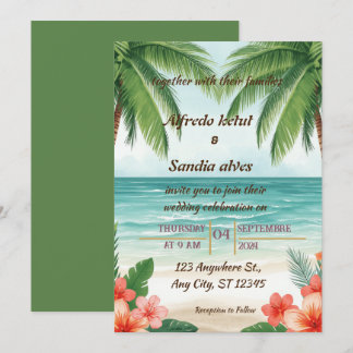Invitation mariage aquarelle tropical palmier plage été