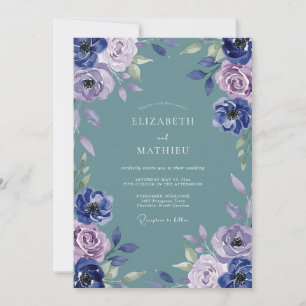Invitation Mariage aquarelle violet ardoise