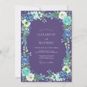 Invitation Mariage aquarelle violet et aqua