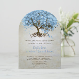 Invitation Mariage Arbre à Feuille de Cœur Bleu Sérénité de l