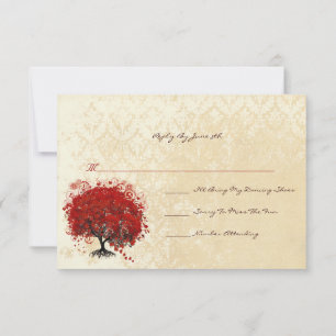 Invitation Mariage Arbre à Feuille de Coeur Rouge Élégant 