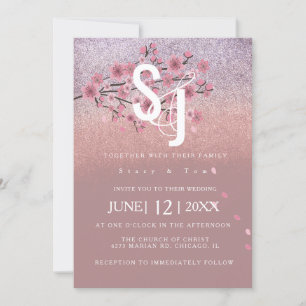 Invitation Mariage Arbre Fleur de Cerisier Ombré Glamour