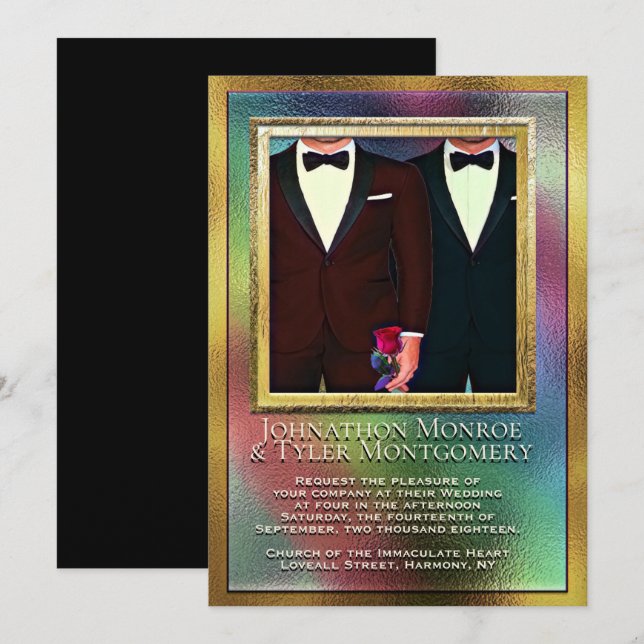 Invitation Mariage arc-en-ciel et gris (Devant / Derrière)
