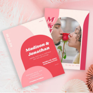 Invitation Mariage Arche Arche rouge rose gras monogramme