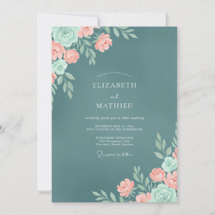 Invitation Mariage Ardoise Corail Ranunculus Eucalyptus Pouss