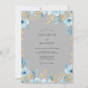 Invitation Mariage Ardoise Douce Feuille D'or
