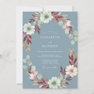 Invitation Mariage Ardoise en Acier Doux et Feuillu