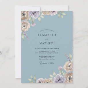Invitation Mariage Ardoise Lavande Ranunculus Eucalyptus dépo