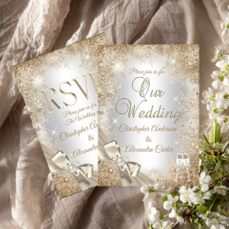 Invitation Mariage Argent Beige Crème Arc-en-Pearl Flocon de 