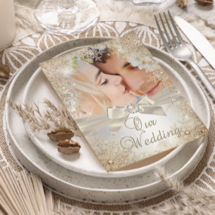 Invitation Mariage Argent Beige Crème Perle Flocon de Neige P