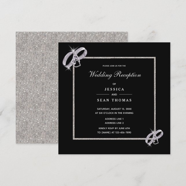 Invitation Mariage Argent Classique Anneaux Réception de mari (Devant / Derrière)