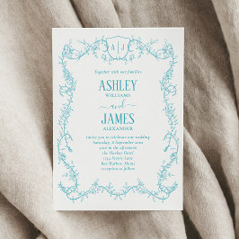 Invitation Mariage Armoirie Monogramme Turquoise Rose Décousu