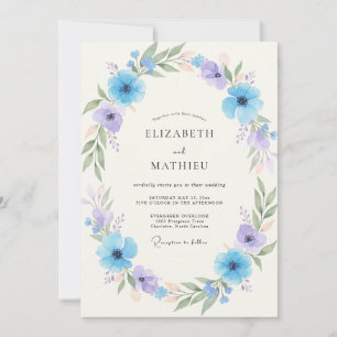 Invitation Mariage Arrangement de Fleurs Bleu Ciel