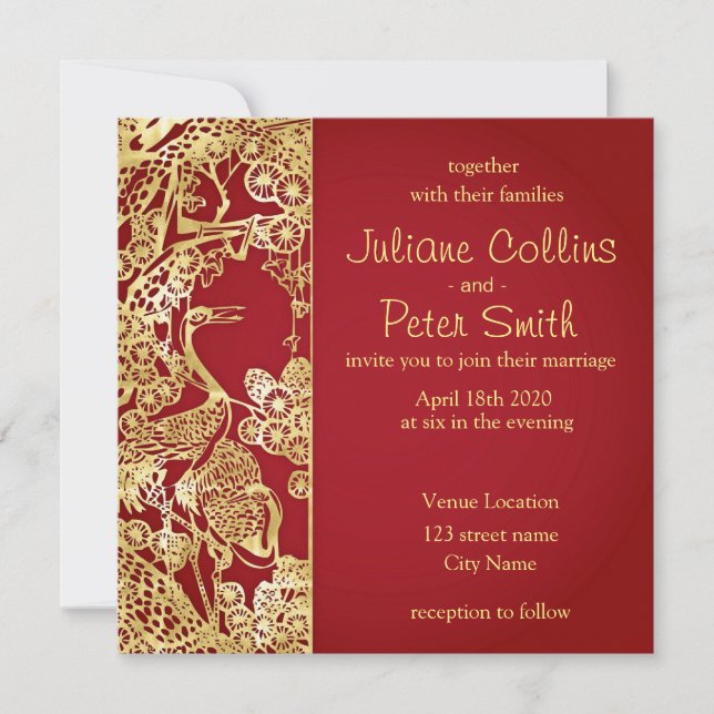 Invitation Mariage Arrière - plan chinois rouge (Devant)