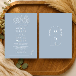Invitation Mariage Art de Ligne Bleu Poussiéreux de Vignoble