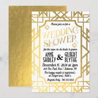 Invitation Mariage Art Déco Couple Shower Gatsby Or Foil