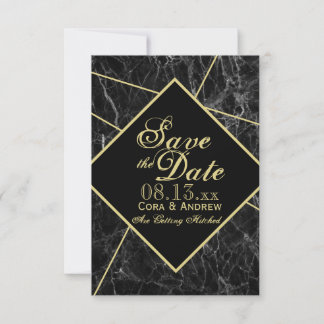 Invitation Mariage Art Déco Géométrique Marble et Or Save the