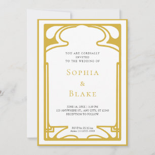 Invitation Mariage Art déco géométrique or et blanc