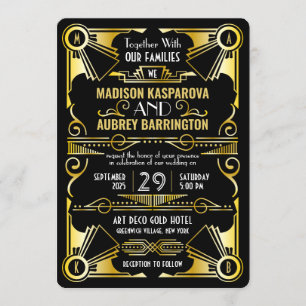 Invitation Mariage Art Déco Great Gatsby Ornate Black & Gold