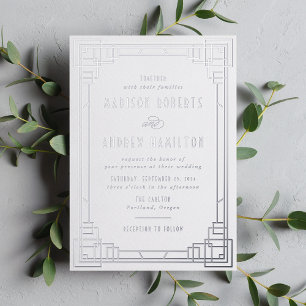 Invitation Mariage Art Déco moderne Silver Foil
