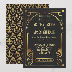 Invitation Mariage Art Déco Nouveau Or et Noir