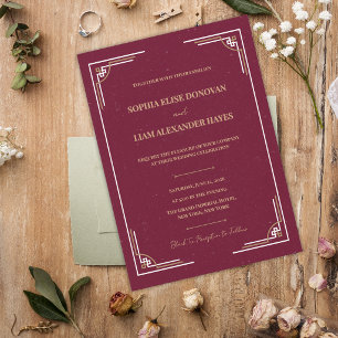 Invitation Mariage Art Déco Or Bourgogne Tenue de Soirée