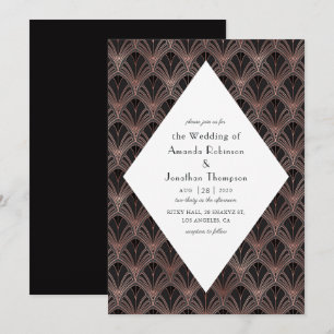 Invitation Mariage Art Déco Or Rose et Noir
