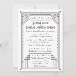 Invitation Mariage Art Déco Rose Pâle et Gris Gatsby