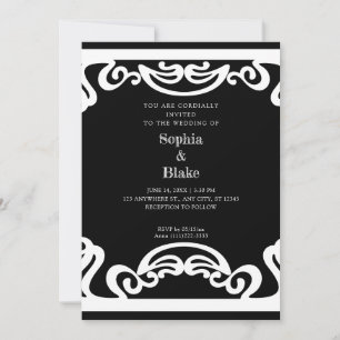 Invitation Mariage Art Déco Simple Noir et Blanc