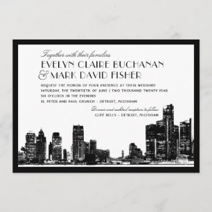 Invitation Mariage Art déco Skyline de Détroit