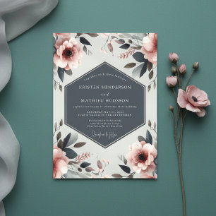 Invitation Mariage Art Floral Rose Poussiéreux