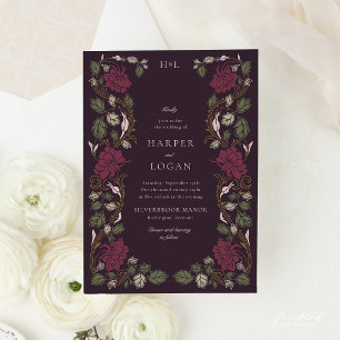 Invitation Mariage Art Nouveau Floral Bourgogne