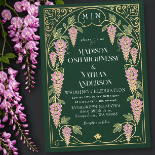Invitation Mariage Art Nouveau Or Glycine Rose