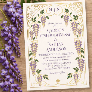 Invitation Mariage Art Nouveau Or Wisteria Violet