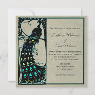 Invitation Mariage Art Nouveau Peacock vintage